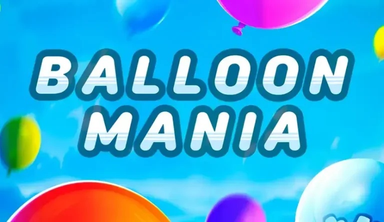 Kolorowe logo gry z białym napisem „BALLOON MANIA” na tle niebieskiego nieba z balonami.