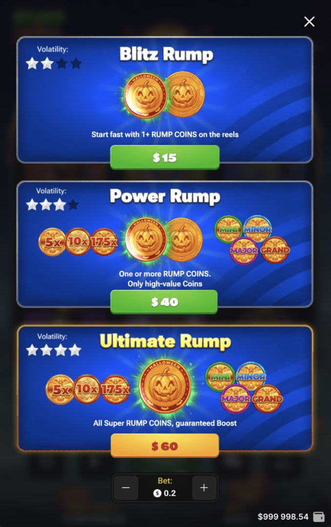 Opcje Buy Bonus w Rump & Halloween w pionowym układzie mobilnym