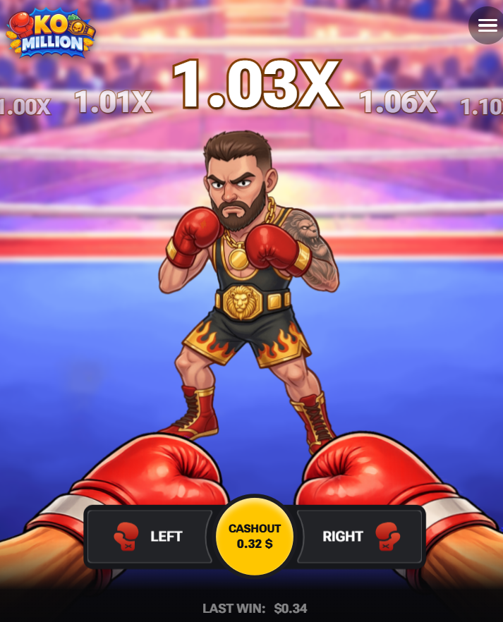 Przyciski Left, Right i Cashout w mobilnej wersji KO Million