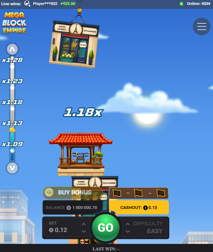 Mobilny widok MegaBlock Empire z przyciskami w pionie