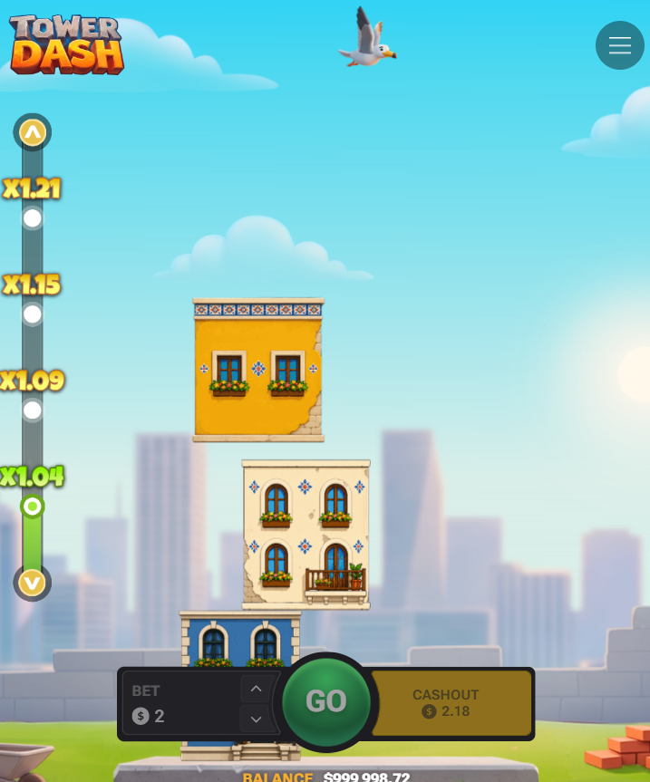 Mobilny Tower Dash z przyciskami Go i Cashout