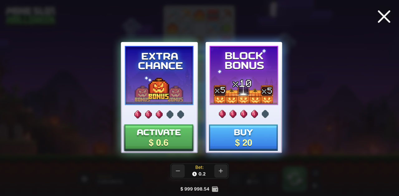 Okno Extra Chance i Block Bonus Mine Slot Halloween w wersji na komputer