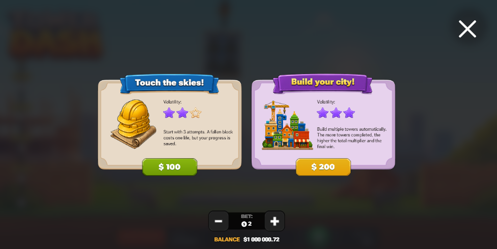 Ekran zakupu bonusu Touch the skies i Build your city w Tower Dash