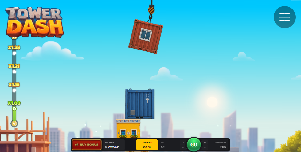 Kontener na dźwigu nad wieżą w grze Tower Dash